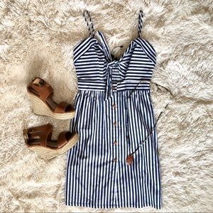 Navy and white stripped tie front skater dress